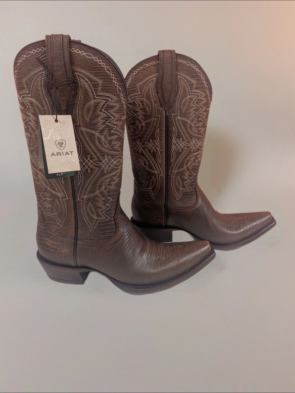 Women's Ariat Alamar Lizard Print X Toe Western Boots Brown Size 8 New
